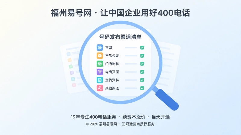 放大镜聚焦号码发布渠道清单的扁平插画